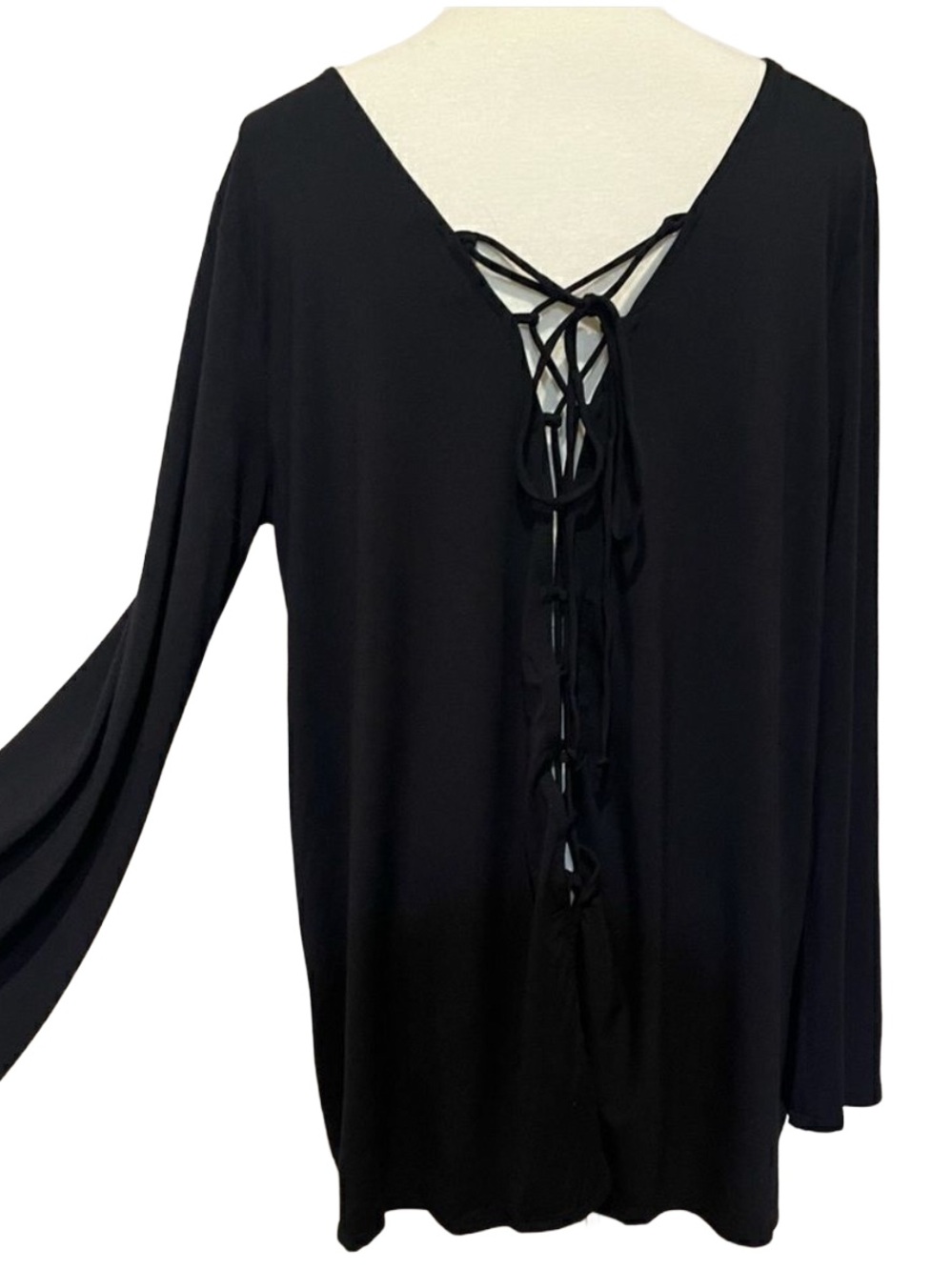 Boho Lace Up Back Bell Sleeve Long Sleeve Top Black Love In Large USA NWOT